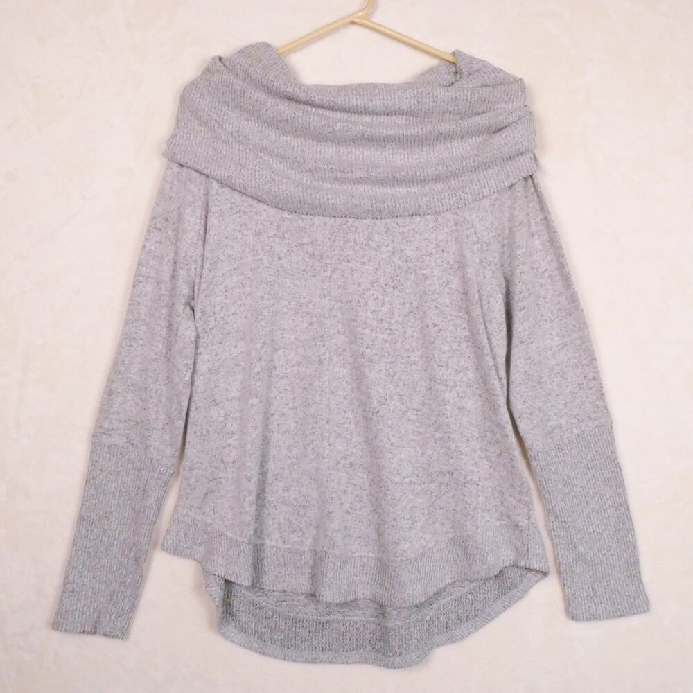 Cupio Cowl Neck Sweater Size L Gray Super Soft Off Shoulder Cozy Luxe NWT